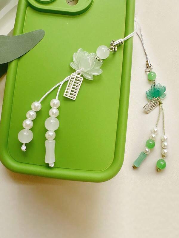 1 pieza Nuevo elegante cordón para teléfono móvil con cuentas en forma de loto, cadena para teléfono móvil de Feng Shui con riqueza, colgante de estilo chino vintage con loto, accesorio para funda de auriculares y llavero