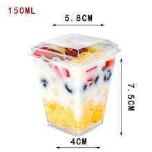 ¡Eid Mubarak! 5 piezas Taza de plástico transparente, taza cuadrada para mousses y postres con tapa y cuchara - Resistente, a prueba de fugas, perfecto para ensalada de frutas, helado, parfait de yogur, pudín, suministros para fiestas, accesorios de vajilla y picnics al aire libre