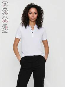 夏季短袖T恤女纯色简约户外运动休闲上衣冰丝POLO衫清凉感 - 白色 - 查看 1