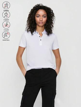 Summer Short Sleeved T-Shirt Women's Solid Color Simple Outdoor Sports Casual Top Ice Silk Polo Shirt Cool Feeling