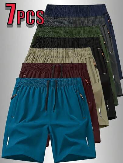 7 pièces/Set De Shorts D'Été Unisexes Simples Et Décontractés, Mode Et Cool, Fabriqués En Tissu Confortable, Convenant Pour La Vie Quotidienne, Le Travail, La Course Et Les Loisirs
