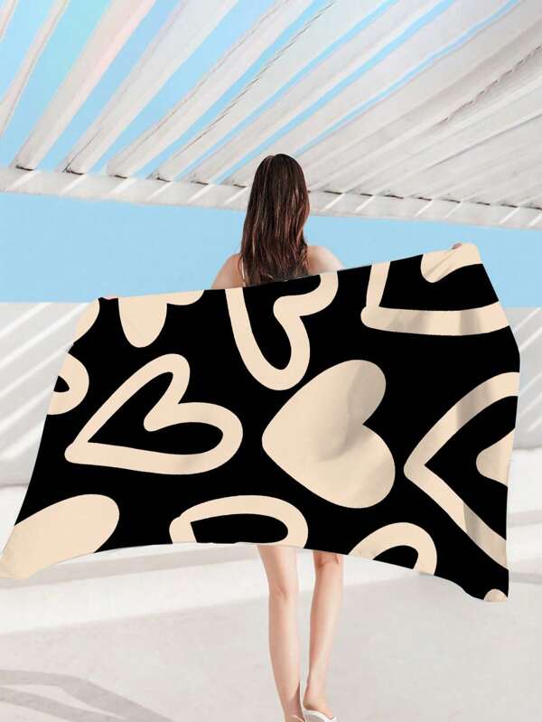 1pc Heart Print Beach Towels, Multifunctional & Practical Travel Essentials Travel Accessories Beach Essentials