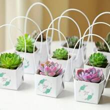 20/50pcs-Mini Succulent Planter - White Kraft Paper Floral Box With Metal Handle For Teacher Appreciation, Thanksgiving Decor, Small Business Supplies