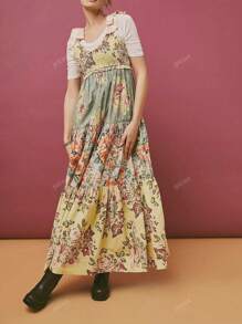 Nuovo vestito elegante primaverile/estivo con stampa floreale, spalline a spaghetti, senza schienale, fiocco, stile bohémien di , in chiffon, effetto snellente in vita