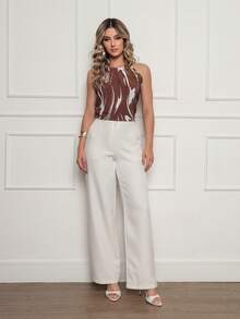 Women's Cherry Blossom Printed Tank Top Stylish - Rust Brown - View 5