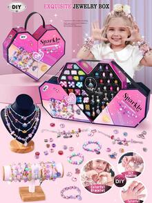 女孩手提包串珠、珠宝制作套件 - 女孩工艺品串珠玩具 - 项链、手链、戒指创意 DIY 套装 - 彩色 - 查看 3