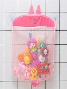 1pc/3pcs Colorful Mesh Bath Toy Storage Net Bag, Waterproof Cartoon Bathroom Hanging Suction Cup Organizer Basket, Toy Storage Pouch, Bathroom Organizer Bag