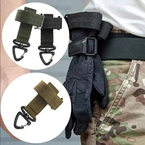 1 pezzo Moschettone multifunzionale da esterno con portachiavi, corda in nylon, cinturino di fissaggio e gancio appendiaglio per guanti da campeggio