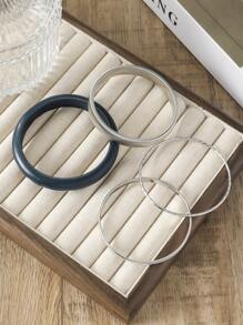 3pcs Vintage Geometric Wooden Resin Metal Bangle Bracelet Set, Suitable For Women Casual, Party Wear