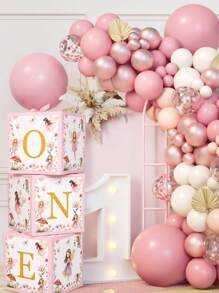 3Pcs Floral Fairy Theme One Year Old Balloon Box,1st Birthday Party Decorative Box,Birthday Party Favor Box,Gift Box,1st Birthday Party Favors,Floral Fairy Theme Birthday Party Background Decoration,Birthday Decorative Cardboard Box,Babeshower Decor,Gender Reveal Party Supplies,Birthday Photo Props,Home Decor,Room Decor