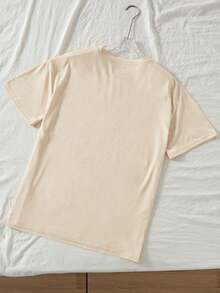 Girls' Loose Casual Black Cat & Ramen Print T-Shirt, Spring/Summer - Apricot - View 3