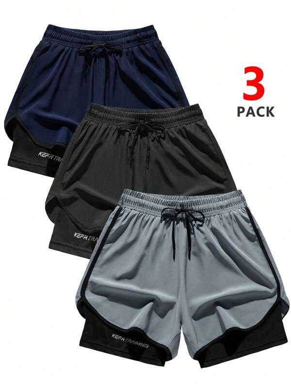 3 Pairs Men's Summer Ice Silk Shorts, Quick Drying Sports Workout Shorts