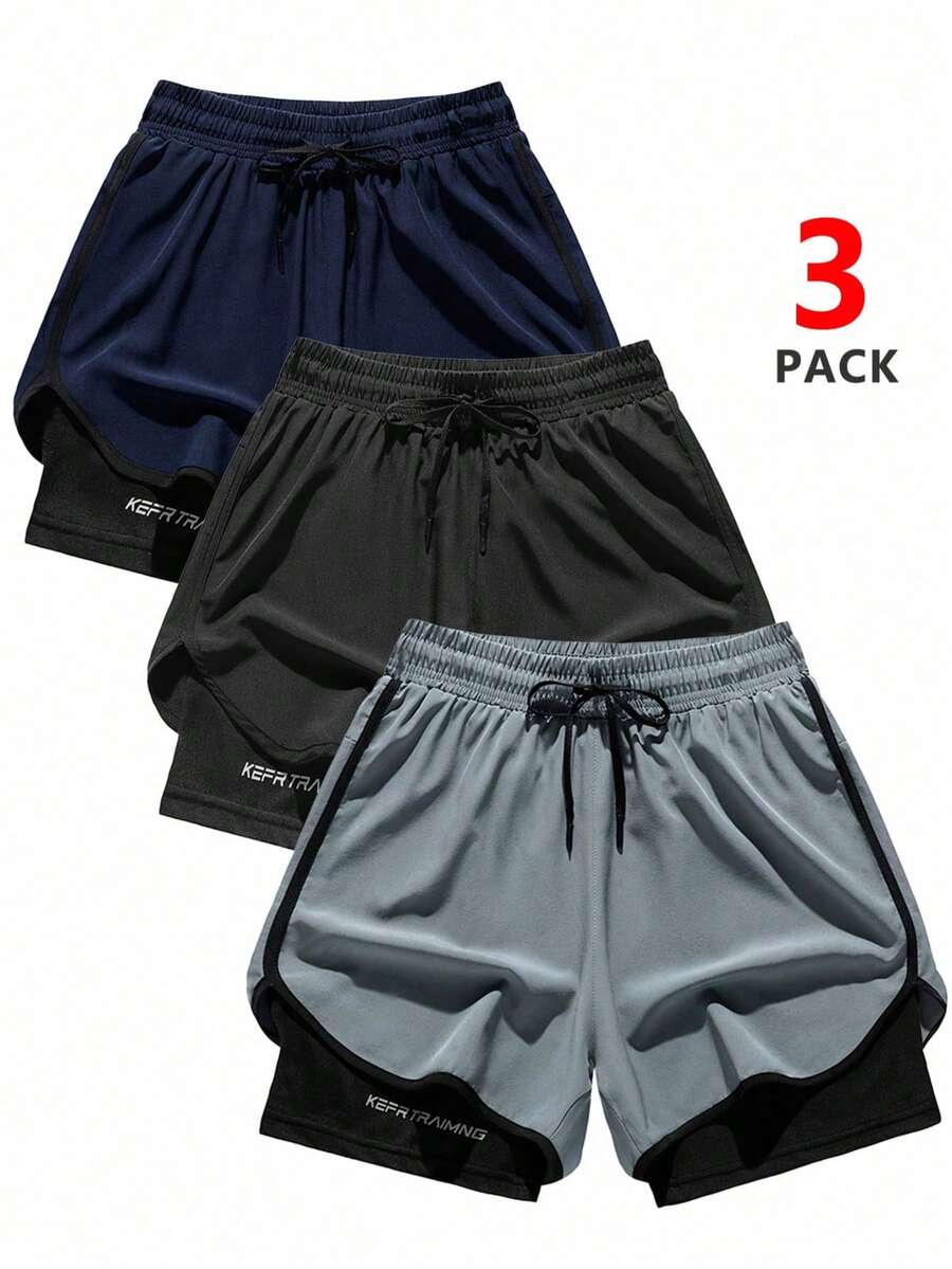 3 pares de shorts de seda gelada de verão masculinos, shorts esportivos de treino de secagem rápida