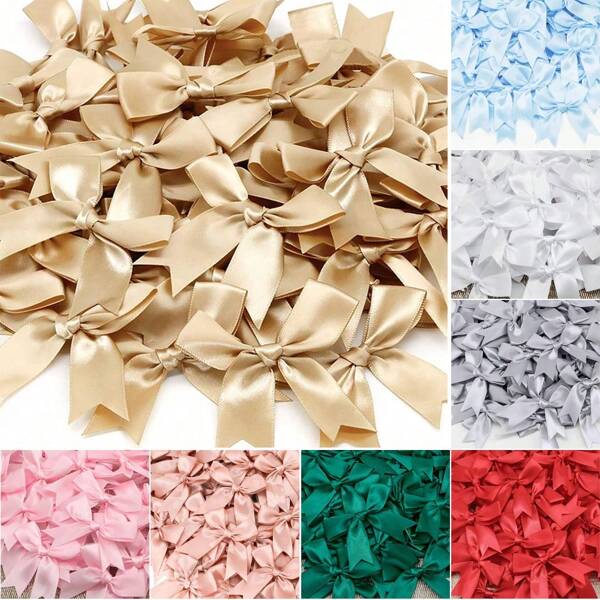 50 piezas, 8.5*8.5cm Grandes lazos de cinta de satén con forma de cola de golondrina, cinta de poliéster, para manualidades de ropa, boda, nacimiento, fiesta, embalaje y decoración artesanal