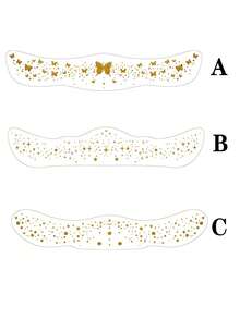 1 片闪闪发光的金色身体纹身贴纸，Ins 风格临时纹身，复古防水自粘身体化妆贴纸，蝴蝶和星形图案设计，适用于派对装饰、狂欢节、万圣节、婚礼装扮、角色扮演服装道具、夜总会装饰、Y2k、音乐节、生日派对装扮、化妆道具、拍照道具、日常装扮配饰、面部装饰贴纸、派对化妆舞会装扮道具 - 彩色 - 查看 2
