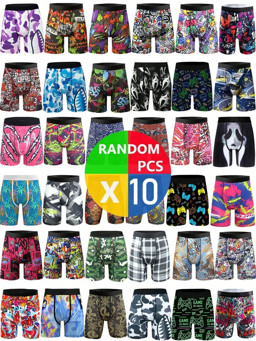 Random10Packs Fashion Printed Men's Underwear Casual Shorts Lengthened Men Men's Boxer Briefs Underwear Shorts Boxer Underwear Shorts - Multicolor - View 1