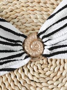 New Summer Women 2pcs Striped Bikini Set With Detachable Straps, Casual Beach Holiday Swimwear Vacation - Black and White - View 3