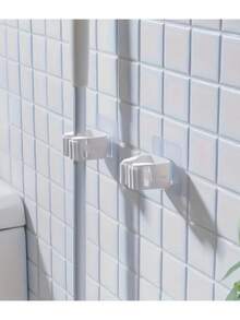 4pcs,Mop Storage Rack, Bathroom Free Punch Mop Clamp Hook Holder, Hanging Mop Storage Rack With Latch, Seamless Wall Hanging Mop Clamp, Plastic Broom Storage Holder, Bedroom, Garden, Bathroom, Home, Dormitory Home Space Saving Storage