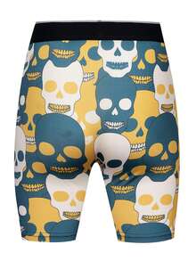 Men's Skull Print Contrast Waistband Boxer Brief, Suitable For Daily Wear - Mustard Yellow - View 2