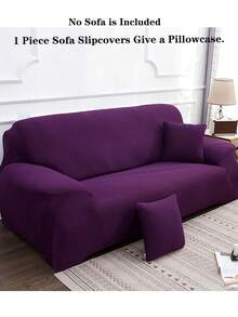1pc Solid Color All Season Stretch Sofa Cover, Elastic Bottom & Anti-Slip Foam Pet Protector, Machine Washable Furniture Slipcover - Purple - View 6
