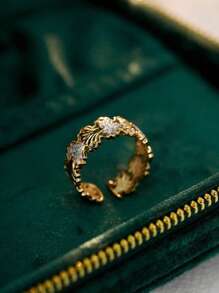 1pc S925 Sterling Silver Lace Leaf Hollow Zirconia Elegant Adjustable Ring, Versatile Jewelry Gift, Suitable For Women's Daily Wear, Parties, And Holidays