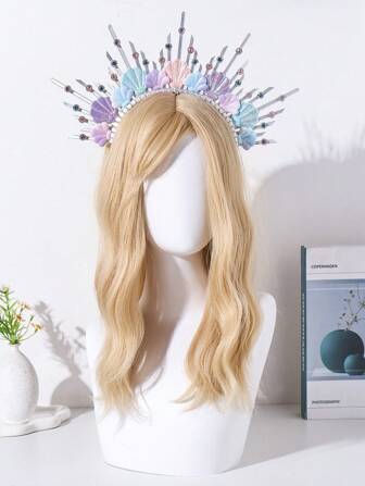 1pc Mermaid Shell Hair Hoop, Women Bridal Hair Accessory, Beach Holiday, Birthday, Photography Prop, Beach Shell Party Nylon Hair Band, Suitable For All Seasons Back To School, Halloween