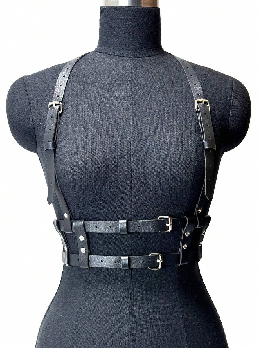 1pc Women's Fashion PU Leather Gothic-Style Belt With Rivet Embellished Holiday Cosplay Outfit - Black - View 1