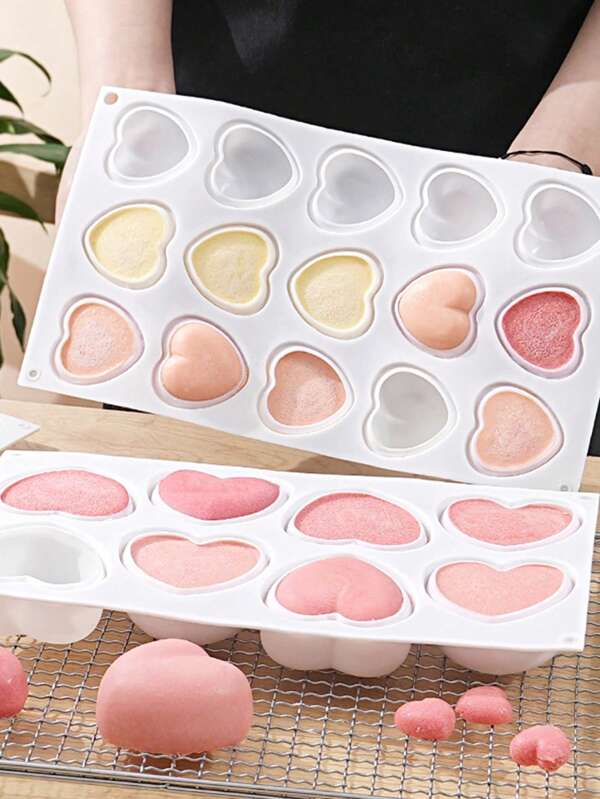 Multi-Cavity Silicone Molds - 35 Heart Shaped Molds For Cake Decorating, Fondant, Chocolate, Baking & Desserts. Include 15-Cavity And 8-Cavity Molds For French Pastries, Cakes, Molten Lava, Ice Cream And Chocolates
