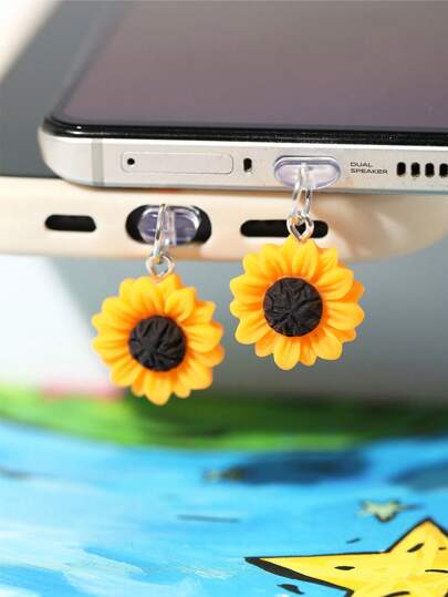 1pc Sunflower Charging Port Dust Plug, Small 3D Three-Dimensional Simulation Sunflower Creative Cute And Fashionable Resin Accessory Pendant, Mobile Phone Tablet Headphone Kindle Charging Port Decoration Accessory, Silicone Transparent Dust Plug, Mobile Phone Charging Port Waterproof, Moisture-Proof And Dirt Proof,