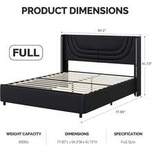 Bed Frame With LED Lights, Platform Bed Frame With Wingback Headboard, No Box Spring Needed, Twin/Full/Queen, Pink/Black/Beige - Black - View 3
