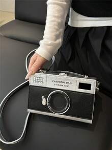 1pc New Creative Hard Case Box Bag, Fashion Unique Novelty Camera Shaped Crossbody Bag, Interesting Gift, PU Leather Molded Camera Bag, Adjustable Shoulder Strap, Casual Travel Small Bag