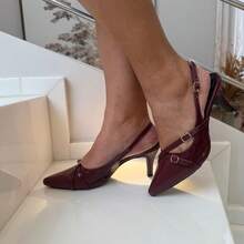 Show Show SCARPIN FEMININO DETALHE EM FIVELA ABERTO ATRAS SALTO 7,5 CM, Scarpin Salto Baixo - Marsala - Visão 3