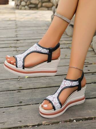 2025 Summer New Fashion Breathable Curled Edge Platform Sandals, Thick Sole Waterproof, Increased Height, Casual Chic Wedge Shoes