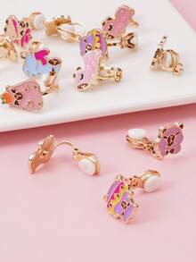 12pcs/Set Cute Cartoon Capybara Clip-On Earrings, Jewelry Set For Girls, Daily Wear, Birthday Gift - Multicolor - View 6