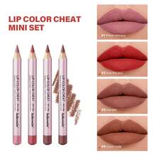 lakerain 4 支/套迷你木质唇线笔，哑光轮廓唇形笔，持久防水防汗唇部化妆品 - 彩色 - 查看 5