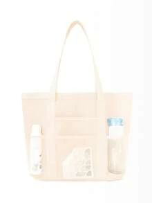 1 件夏季简约网状假日沙滩包多口袋大容量防水单肩手提包适合多种场景、游泳储物袋、旅行、度假、海滩、购物袋母亲节礼物夏季沙滩包送给妈妈 - 彩色 - 查看 15