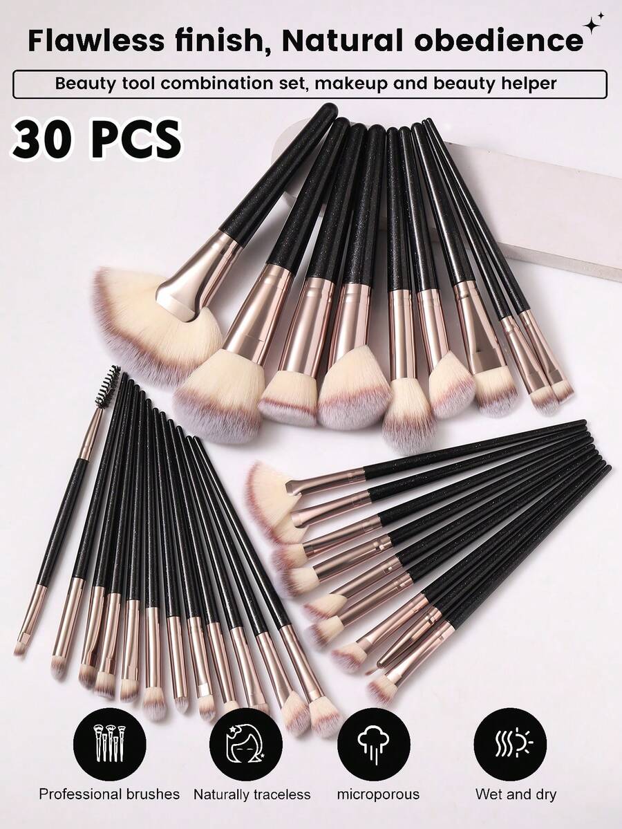 30pcs Makeup Brush Set,Powder Brush Contour Brush Blush Brush Highlight Brush Eyeshadow Brush Eyebrow Brush Eyelash Brush Shadow Brush Blending Brush Smudge Brush,Makeup Tools With Soft Fiber For Easy Carrying,Brush For Travel,Gift For Women&Girls. - 彩色 - 查看 1