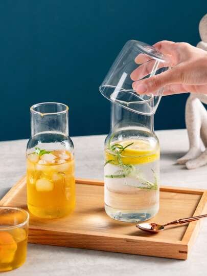 500ml/360ml Small Bedside Water Carafe And Glass Set With Tumbler Glass For Nightstand Bedroom, Heat-Resistant Borosilicate Glass Carafe Set, Juice Milk Water Drinkink Cup Carafes, Clear