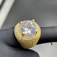 1pc Fashionable Cubic Zirconia Copper Full Rhinestone Ring With Large Center Zirconia Stone, Suitable For Men's Hiphop/Rap Casual Wear - Ring a - View 14