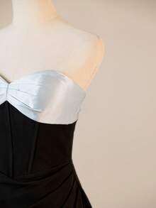 فستان ماكسي فاخر بفتحة في الظهر وبلا أكمام وتصميم كتل لونية مقسمة وزينة عقدة الفراشة، فتحة طويلة، فستان سهرة أنيق للتخرج والزفاف وحفلات العودة للمنزل