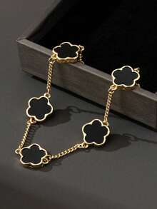 A Classic Business Fashion Design Lucky Clover Men's Bracelet (Black With Tear Off Film) - Black - View 2