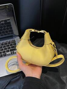 1pc Pu Zipper High-End Niche Mini Earphone Crescent Bag Simple And Fashionable Coin Purse, Korean Style, Casual And Comfortable Shoulder Straps, Smooth And Long Style, Suitable For Girls' Daily Shopping And Travel - Mini Handbag - View 3