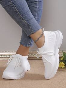 Chaussures de sport décontractées pour femmes, style bohémien, bout rond, laçage tricoté, haute élasticité, respirables et antidérapantes