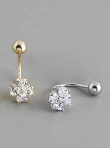 Single One S925 Sterling Silver Four-Clover Minimally Designed Navel Nail, Women's Puncture, Cubic Zirconia Geometric Zirconia Navel Buckle For Women,The Best Gift For Girlfriend, Mother, Sisters