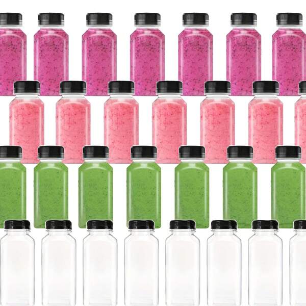 10pcs/2pcs Empty Plastic Juice Bottles With Leak-Proof Caps Clear Water Bottle,Reusable Drink Bulk Containers Easy To Fill Juice Bottling Bottle For Juicing, Smoothie, Milk Homemade Beverages,Suitable For Weddings, Gatherings, And Parties