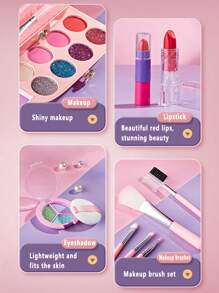 1pc Children Pretend Play Makeup Set, Girls Princess Cosmetic Box With Handbag, Lipstick, Eye Shadow, Brush, Birthday Gift