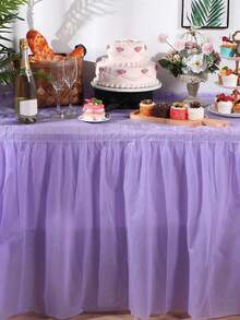2pcs Plastic Table Skirt Set, Including 137 X 274cm Plastic Tablecloth And 426 X 73cm Disposable Table Skirt, Suitable For Weddings, Parties, Anniversaries, Birthdays And Various Themed Events - Purple - View 3