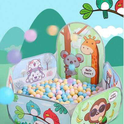 Cartoon Ball Pit Kids Playpen Dry Pool Balls Baby Ball Pool Basketball Hoop Playpen Children's Tent Baby Park Playground(Without Ball)