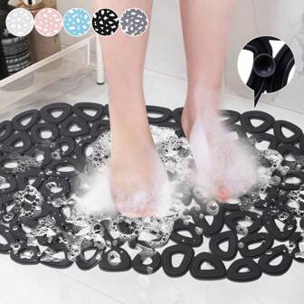 1 pieza Alfombra antideslizante de PVC con forma de letra hueca y gotas de agua para baño, bañera, ducha, inodoro y decoración del hogar, apta para verano y vuelta al colegio