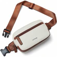 LATMAP Women's Waist Bag - Fashion Crossbody Waist Bag Faux Leather Waterproof Sling Chest Bag Women's Fashion, Travel And Sports With Faux Leather Waist Bag - Fashionable And Practical Waist Bag,Mother's Day Gift - 米白配棕 - 查看 4